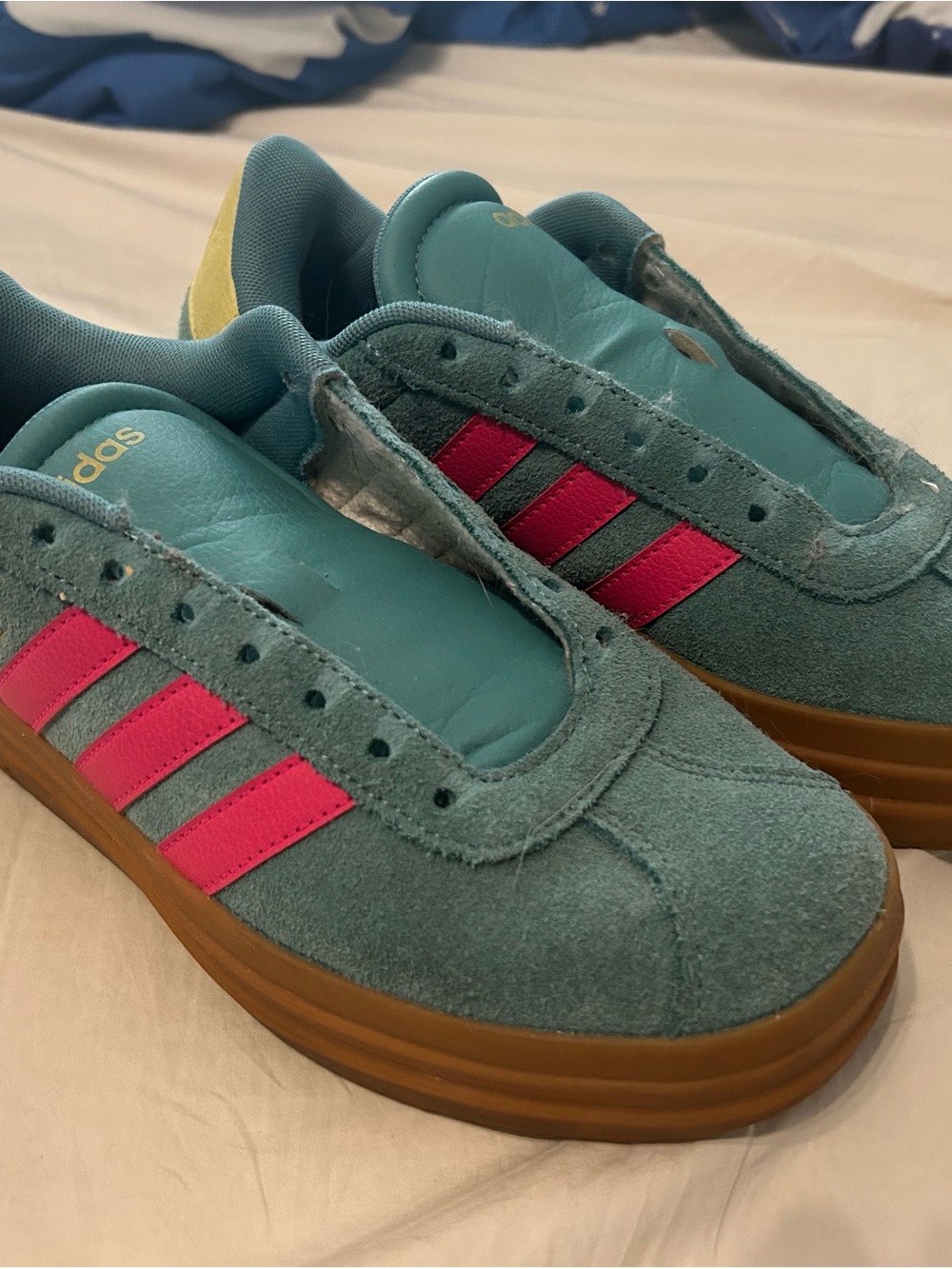 Adidas Gazelle Bold Mint Pink Gum Platform Sneakers Turquoise US W's 7.5